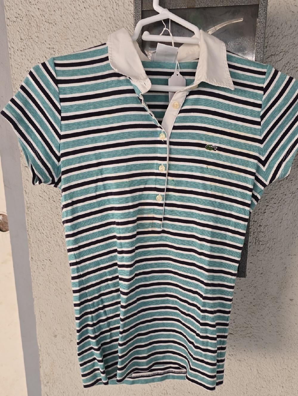 Lacoste Striped Polo in Aqua, Navy & White